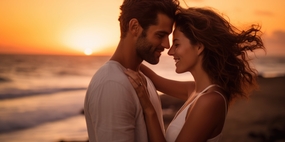 黄昏海边浪漫恋人情侣图片